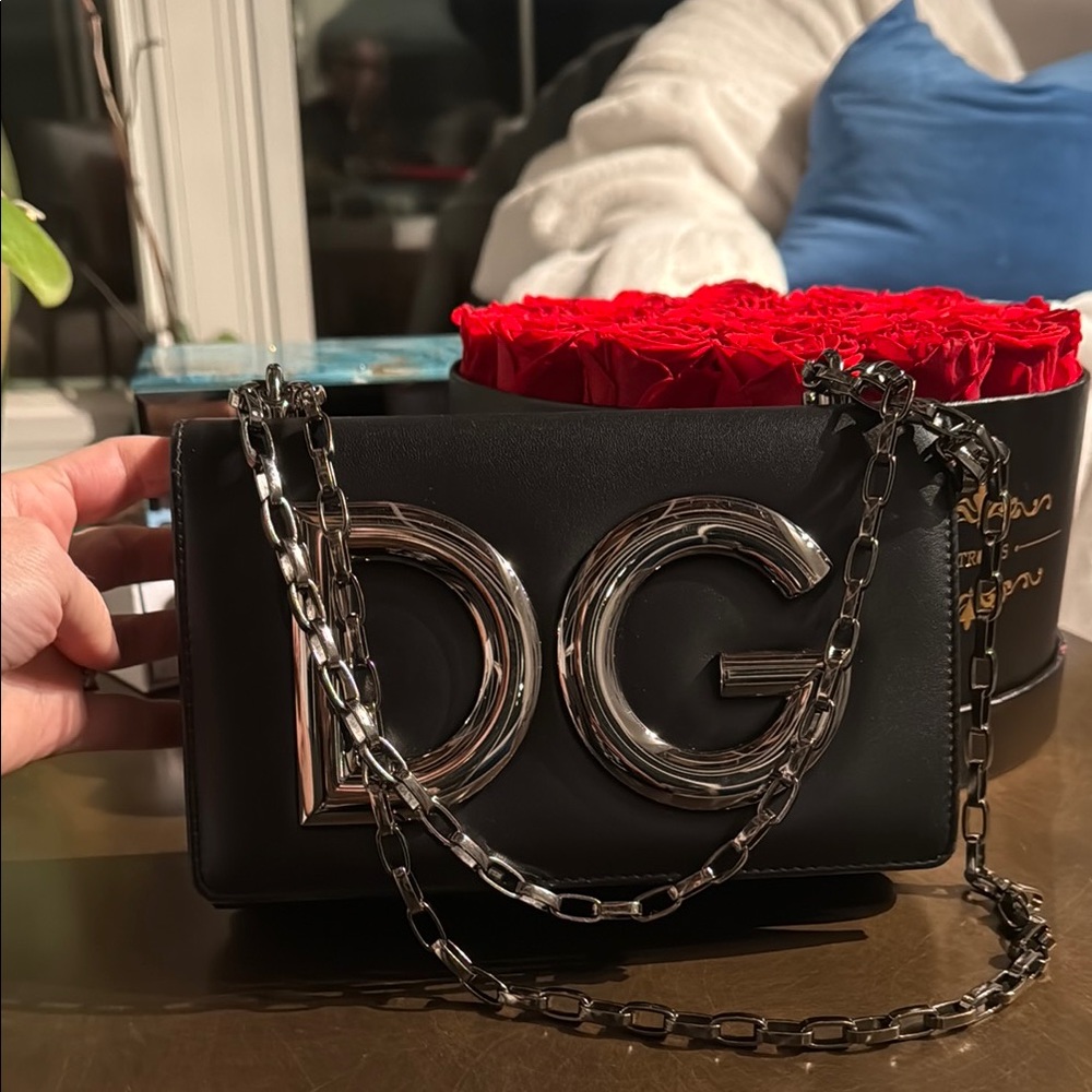 Dolce & Gabbana Black Shoulder Bag with Metallic Logo